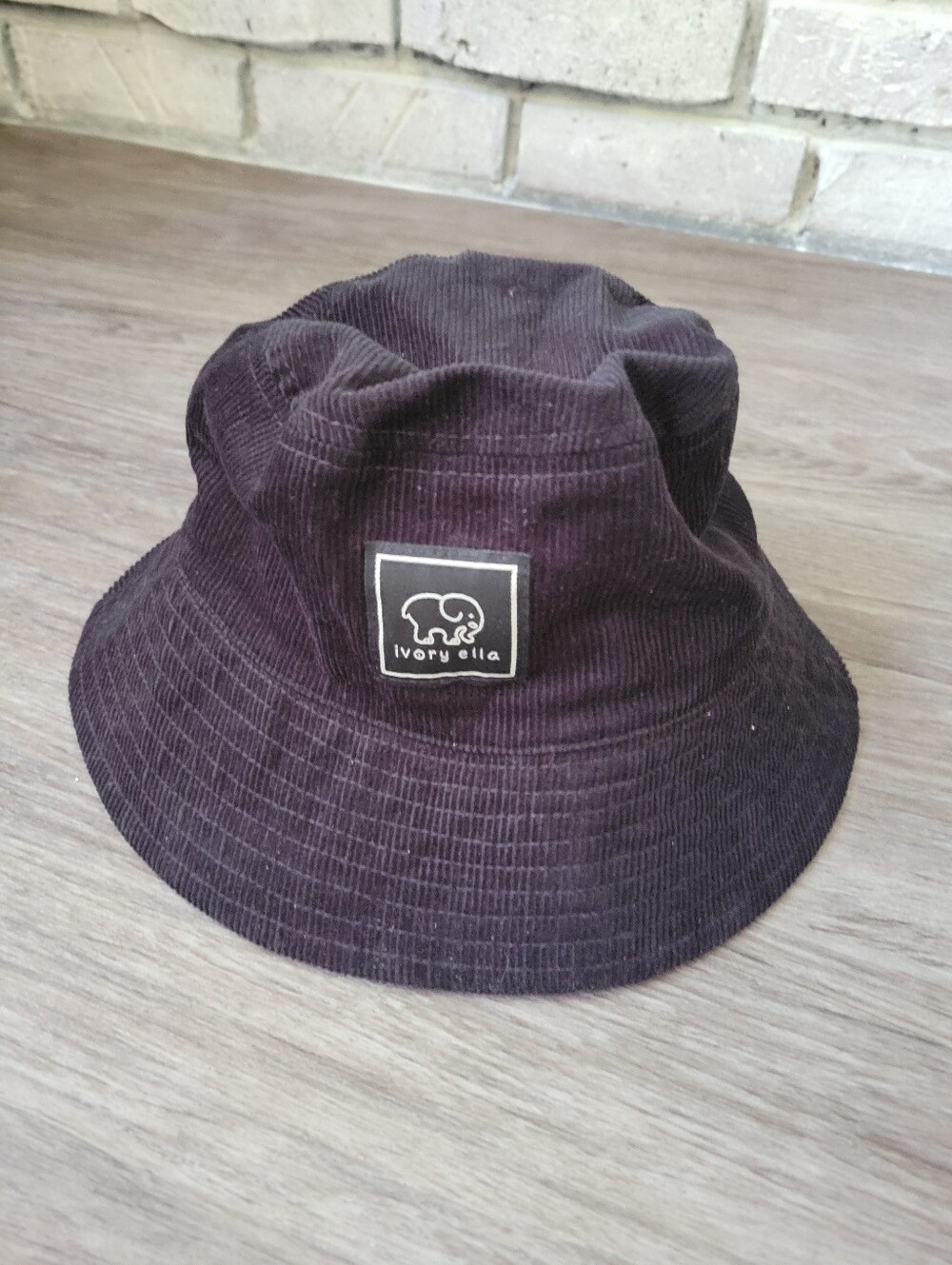 Ivory Ella Bucket Hat Black Corduroy Elephant Patch 100% Cotton Juniors OS